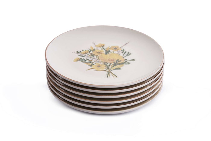 Hermia Juego de 6 Platos para Postre de Porcelana, 21x21 cm, Apto Lavavajillas y Microondas